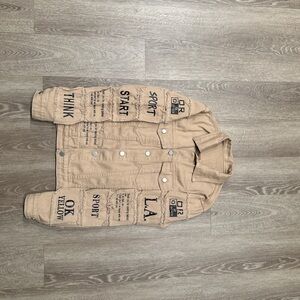 Tan Jacket with Graphic Patches